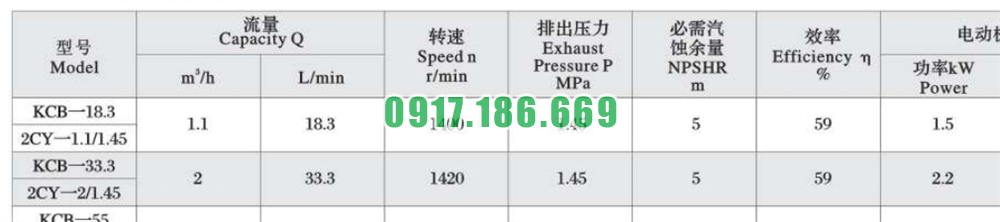 thông số kỹ thuật của bơm bánh răng kcb33.3